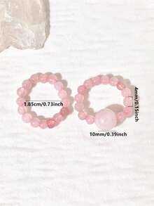 2 件套玫瑰石英天然石珠戒指套装，自然风格，非常适合情人节、派对和聚会。 - 粉色 - 查看 4