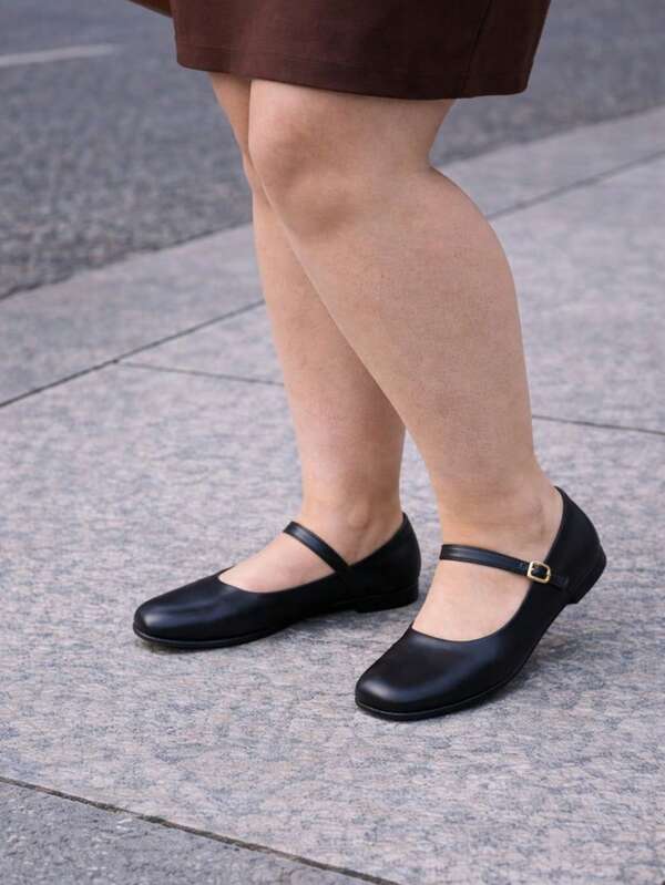 Women's Square Toe Mary Jane Flats - Soft Rubber Sole And Padded PU Insole - Comfortable Office And Casual Shoes, Suitable For All Seasons, Women's Flat Shoes, New, Fashion, Minimalist, Buckle Strap, Black Work Shoes, Wide Fit
