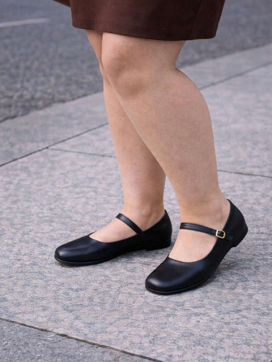 Women's Square Toe Mary Jane Flats - Soft Rubber Sole And Padded PU Insole - Comfortable Office And Casual Shoes, Suitable For All Seasons, Women's Flat Shoes, New, Fashion, Minimalist, Buckle Strap, Black Work Shoes, Wide Fit - màu đen - Xem 1