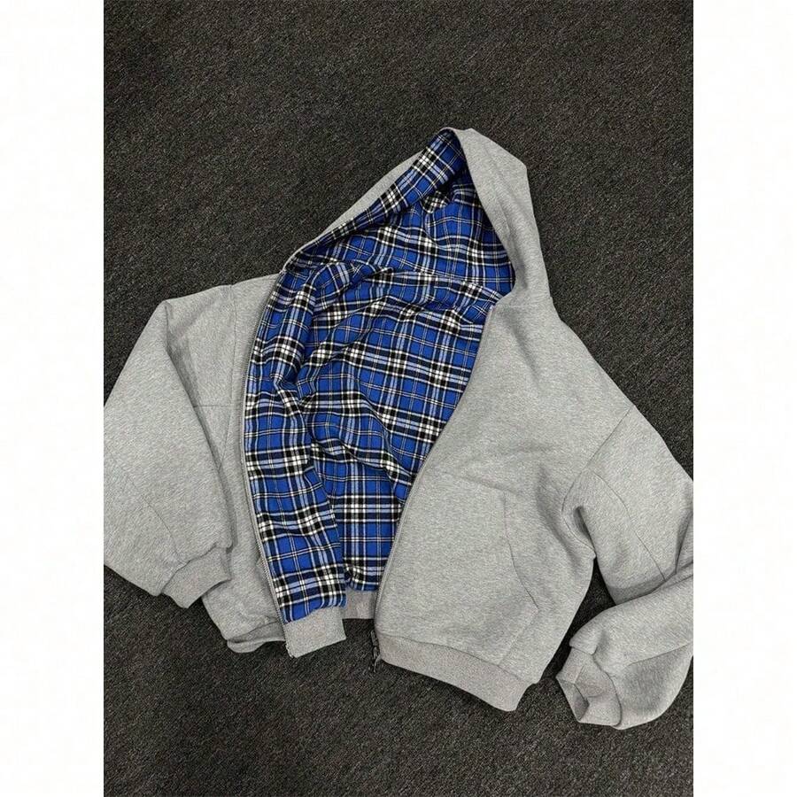 2-Way Reversible Zip Hoodie | Niche Design Cardigan | Stretch Relaxed Fit Top - 灰色 - 查看 1