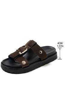 Dép lê đế xuồng hở mũi trang trí khóa kim loại thời trang mới, thoải mái, chống trơn trượt, đa năng và dễ vệ sinh, phù hợp cho mang hàng ngày và phối cùng trang phục mùa xuân hè. - Cà phê nâu - Xem 8