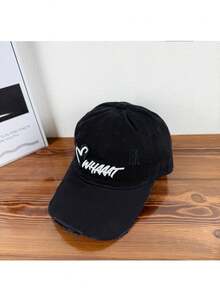 男女通用柔软顶部刺绣新款春季大头围棒球帽，宽檐修饰脸型棒球帽 - A - 查看 2