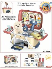 3-6 Years Old Kids Realistic Toy Hand-Held Basket, Made Of PP Material, Promotes Parent-Child Interaction, Includes Realistic Cooking & Grilling Play Set, Repair Tool Toy Set, And Pet Dog Care Toy Set - Multicolor - View 2