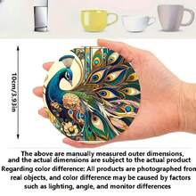 6pcs Peacock Wood Coasters - Non-Slip, Heat-Resistant, Suitable For Beverages And Coffee - Ideal For Gatherings, Office, Kitchen, Country Yard, New Home Decor - Holiday Gift, 6pcs/Set, 1800pcs/300sets - Multicolor - View 4