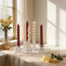 1pc White Long Stem Scented Candle (Candle Holder Not Included), Available In Various Shapes: Beaded, Twisted, Spiral, Wavy, And Striped. Made Of Smokeless Soy Wax, Suitable For Home Decor, Holiday Decor, Living Room Decor, Party Decor, Creating Romantic Ambiance, Candlelight Dinner, Photography Props, Wedding And Wedding Decor, Wedding Gifts, And Women Gifts. - Multicolor - View 2