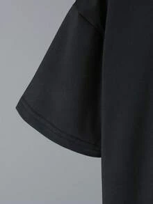 2 Stücke Jungen Lässig Kontrast Farbe Tasche Kurzarm T-Shirt und Kontrast Farbe Patchwork Cargo Shorts Set, Frühling/Sommer - Schwarz - Übersicht 4