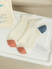 1/5双可爱小熊图案女士短袜，透气竹棉大网眼设计，可爱学院风，适合春秋季日常穿着 - 彩色 - 查看 6