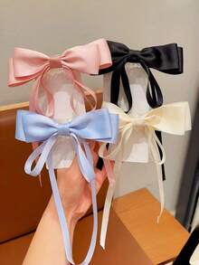 1个儿童简约时尚蝴蝶结低马尾发夹，百搭优雅甜美柔软丝带发饰 - 彩色 - 查看 2