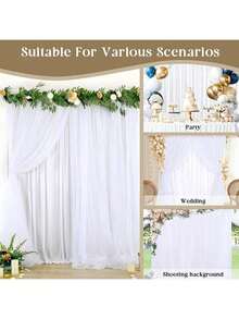 1pc/2pcs White/Black Sheer Voile Curtain Backdrop, Thin Mesh Fabric Drape With Rod Holes, For Wedding Ceremony, Party, Valentine's Day, Birthday And Event Decoration (Rods Not Included)