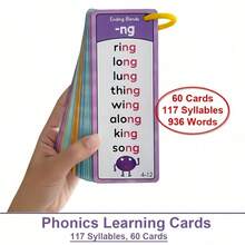 3-6 Years Old Children's 60pcs Double-Sided Illustrated Pronunciation Flashcards Set, Includes 117 Syllables, 936 Words, Common Vocabulary & CVC Words. Waterproof Durable Thick Cardboard, Smooth Edges, Suitable For Early Learning, Classroom Teaching, Parent-Child Interaction, English Alphabet Learning, Home Education, Back To School Essential Learning Supplies - Multicolor - View 4