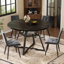 Round Dining Table (One Piece) Kitchen Table Breakfast Table Metal Table Legs Marble Style Black And White - Black - View 9