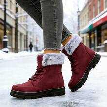Women's Mid-Calf Boots, Women's Snow Boots, Warm Winter Shoes, Stylish Plush Trim, Thickened Fleece Lining, Suitable For Snowy Outings, Cold Winter Boots, Thickened Sole, Non-Slip And Wear-Resistant. - 紅色 - 查看 4