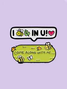 2Pcs Cute Bee Enamel Pin Cartoon Badges On Backpack "COME ALONG WITH ME" Brooches Hat Lapel Pins Cosplay Accessories Toys Gifts - Multicolor - View 5