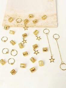 镂空金属发圈发夹吊坠多功能时尚套装 - 个性化凌乱发髻配饰接发配件 - 彩色 - 查看 3