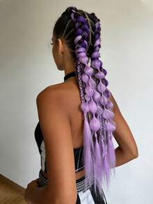 1-2 件装 26 英寸渐变紫色 DIY 编发接发 | 女士合成 Yaki 直发耐热蓬松马尾 | 适合万圣节、圣诞节、节日派对 - 彩色 - 查看 3