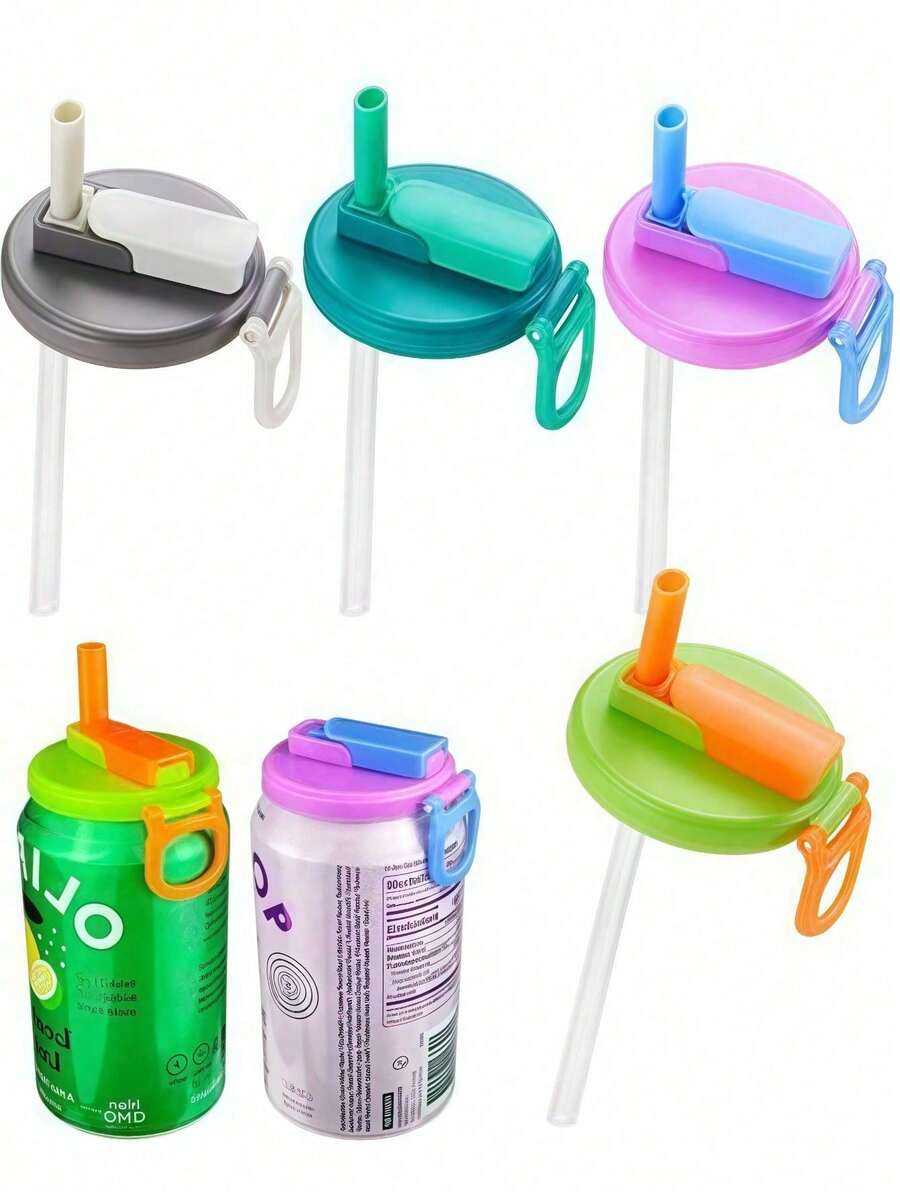 4 pièces Couvercles réutilisables pour canettes de boissons avec pailles, conviennent aux canettes de soda d'un diamètre de 5,4 cm, couvercles de boissons en canette en silicone avec paille, convient pour les boissons en canette standard, bière, jus, soda, facile à utiliser, étanche, s'adapte aux canettes standard, fournitures de fête, cadeaux pour amis, anniversaire, Saint-Valentin - Multicolore - Voir 1