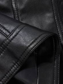 Women's Faux Leather Moto Jacket,Casual Biker Coat For Spring And Fall Black - Black - View 8