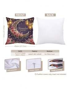 4pcs 2D Single-Sided Printed Pillowcase Set, Ramadan Festival Purple Pearl Rose Elegant Moon Floral Pattern Pillowcase, Home Decor Pillowcase Suitable For Living Room Sofa Bedroom, Pillow Insert Not Included - Purple - View 3
