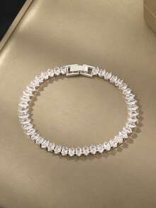Elegant Luxury Synthetic Cubic Zirconia Tennis Bracelet, Couples Sparkling Jewelry Gift For Valentine's Day, Wedding, Party, Nightclub - Tennis Chain - View 5