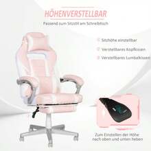 Gaming Chair With Footrest, Height-Adjustable Office Chair With Head And Lumbar Cushions, Swivel Gaming Chair With Reclining Backrest, Faux Leather, Up To 120 Kg, Pink - Red and White - View 4
