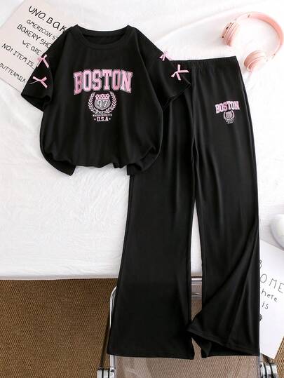 Chatreadl 8-12 Years Old Girls Outdoor Casual Sports Design Set, Comfortable & Fashionable Matching Outfit, Suitable For Teenage Girls