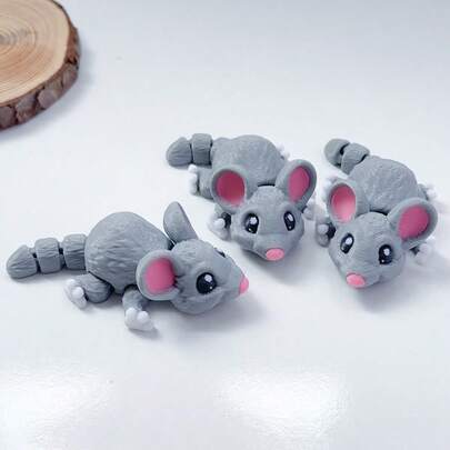 3D打印可爱小老鼠模型，可活动塑料动物，关节可调节，创意桌面装饰雕塑