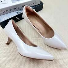 Women's Dress Shoe, Pointed Toe, Patent Leather, Low Heel (5cm), Comfortable, Casual, Evangelical Fashion. - trắng - Xem 4