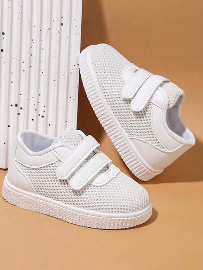 1 par de zapatos deportivos planos y antideslizantes para niños, zapatillas de malla versátiles, cómodas y transpirables