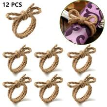 2/4/6/8/12pcs Jute Rope Bow Napkin Rings, Handmade Rustic Linen Napkin Holders, Suitable For Wedding, Party, Birthday, Dinner Table, Christmas, Thanksgiving, Home And Outdoor Dining Decor, Bridal Shower, Farmhouse Style Valentine's Day - Multicolor - View 13