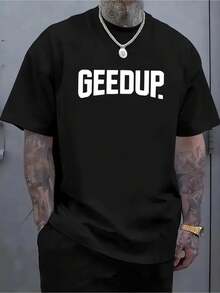 Men T-ShirtSized Men Fashionable Casual Short-Sleeved Shirt Printed With The GEEDUP Pattern Soft And Breathable Suitable For Daily And Outdoor Sports Wear Casual Wear For Tall And Lanky Individuals Suitable For Running Fitness Gatherings Vacations And Sleeping - 黑色 - 查看 1