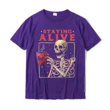 Staying Alive Skeleton Drink Coffee Funny Skeleton Skull T-Shirt Cotton Mens T Shirt Custom Tops Shirt Designer Birthday - 黑色 - 查看 9
