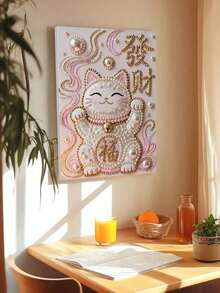 新款珍珠画招财猫主题无框DIY手工粘贴钻石创意钻石画套装，适合卧室装饰、客厅挂画、房间装饰、艺术品、生日礼物、圣诞节、新年、情人节、节日礼物，充满新奇感。 - 彩色 - 查看 1