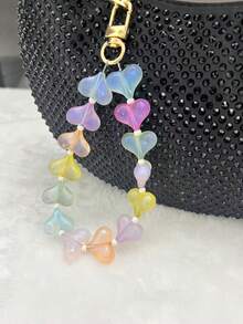 Heart-Shaped Beaded Bag Charm, Valentine's Day Gift, Bag Accessory - Multicolor - View 3