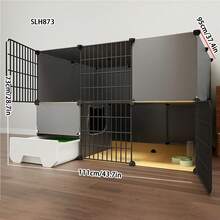 Cat Litter Box Enclosure With Cat House, Large Indoor Cat Villa With Free Space - Multicolor - View 2