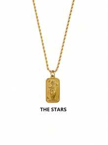 Stainless Steel Waterproof & Fade-Resistant Vintage Gold Sun, Star, Moon Rectangle Pendant Necklace, Suitable For Women's Daily Wear - Gold - View 5