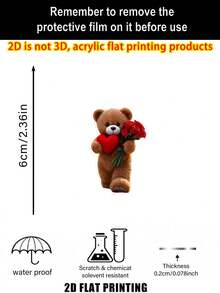 2D Flat Romantic Bear Keychain - Cute Teddy Bear With Red Heart And Flowers, Durable Metal Chain, Perfect Gift For Christmas, Birthday And Parties - Colorful - View 4