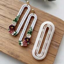 1/10Pcs Organic Outline Geometry Polymer Clay Cutters Multiple Lines Drop Ellipse Ribbed Earrings Jewelry Soft Pottery Clay Making Tools - White - View 12