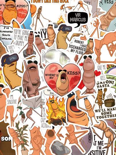 55 de bucăți amuzante meme Marcus The Worm autocolante scrapbooking estetic pachet Marcus The Worm Merch modă umor autocolante vinil impermeabile autocolante vrac pentru sticlă de apă skateboard bagaje laptopuri bara de protecție tematică petrecere consumabile