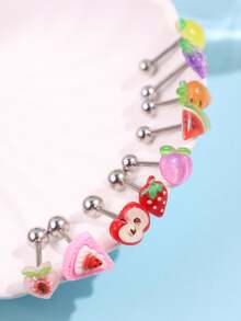 1 chiếc khuyên lưỡi bằng thép không gỉ thiết kế hình bánh trái cây dễ thương và sáng tạo, thích hợp để đeo hàng ngày, đi làm, dự lễ hội và tiệc tùng, trang sức cơ thể dành cho nữ. - Nhiều màu - Xem 2