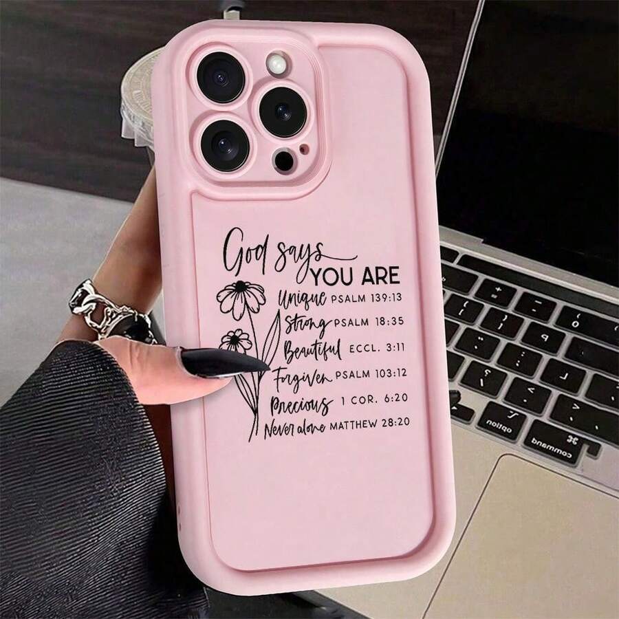 Flower & Letter Pattern Smartphone Case, Anti-Drop Phone Protector Cover, Phone Accessory For  17 Pro Case  16 Pro Max Case 15 14 13 12 11 &  S25 S24 S23 Ultra - Pink - View 1