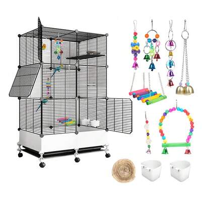 Jaulas para Aves, Jaulas Grande Metal para Pájaros con Ruedas y Bandeja Limpieza, Tazón Agua, Poste de pie, Jaula para Loro, Jaula De Canarios, Juguetes con Pájaros