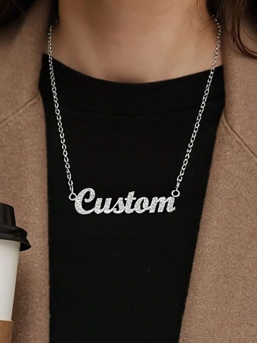 1 Customized Personalized Frosted Name Necklace Stainless Steel Nameplate Necklace Girl's Gift Jewelry Valentine's Day - Multicolor - View 1