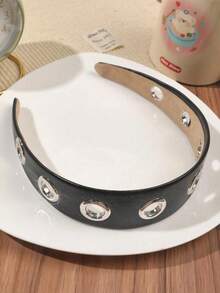 1件朋克风黑色仿皮金属镂空发箍，时尚百搭配饰，秋冬季发带 - 彩色 - 查看 5