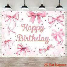 2D Flat Banner, Pink Bow Birthday Tapestry, Orange Background, Suitable For Bedroom, Living Room And Study Decoration. Easy To Install, Cute Style Home Wall Decor, Soft Texture. - Pink - View 6