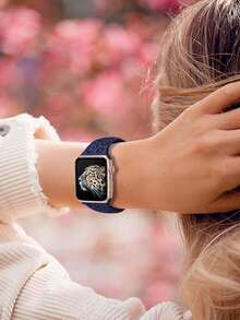 Correa de reloj con estampado de leopardo y flores talladas, compatible con Apple Watch, correa de silicona azul marino como regalo festivo, disponible en 49mm, 45mm, 44mm, 42mm, 41mm, 40mm, 38mm, 46mm; Correa de silicona deportiva a prueba de agua con estampado de guepardo, banda de repuesto compatible con Series 11, 10, 9, 8, 7, 6, 5, 4, 3, 2, 1, SE, adecuada para Apple Watch, versión roja para mujer - Azul marino - Ver 5
