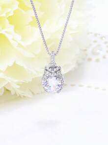 Adjustable Pure Silver Necklace With Cubic Zirconia Water Drop Pendant, Classic Hypoallergenic Necklace For Women, Fashionable Daily Wear, Birthday Gift - Silver - View 3