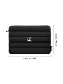 CHANEL Stylish Black Laptop Bag. Portable Cosmetic Bag. Rectangular, Large-Capacity Storage Bag. Unisex Design. - Black - View 2