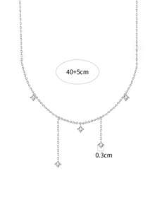 1 pièce Collier à gland ciel étoilé en zircone cubique en argent sterling S925, chaîne claviculaire minimaliste et élégante, cadeau de luxe pour femmes - étoiles - Voir 10