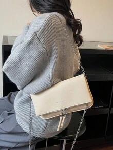 New Fashion Textured Chain Strap Shoulder Crossbody Bag, Chic Casual Small Square Bag, Korean Style Elegant Women Handbag - Multicolor - View 9