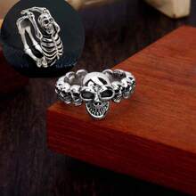 Adjustable Gothic Skull Ring - 925 Sterling Silver, Vintage Style Open Ring Band, Suitable For Daily Wear And Halloween Costume, Perfect Gift For Family And Friends - Multicolor - View 9